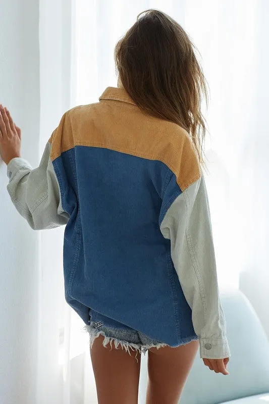 BiBi Color Block Button Down Corduroy Jacket