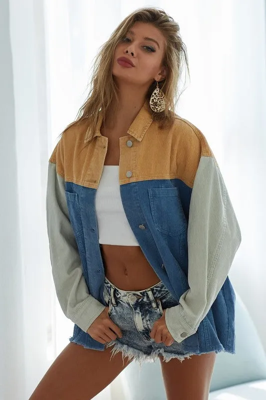 BiBi Color Block Button Down Corduroy Jacket