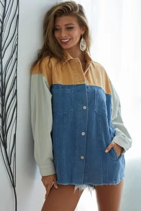 BiBi Color Block Button Down Corduroy Jacket