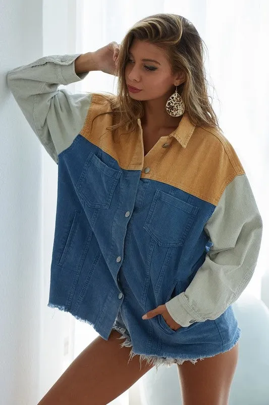 BiBi Color Block Button Down Corduroy Jacket