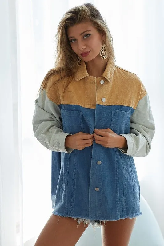 BiBi Color Block Button Down Corduroy Jacket