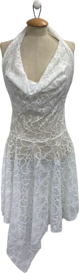 Boohoo Cream Lace Cut Cowl Asymmetric Hem Skater Dress UK 8
