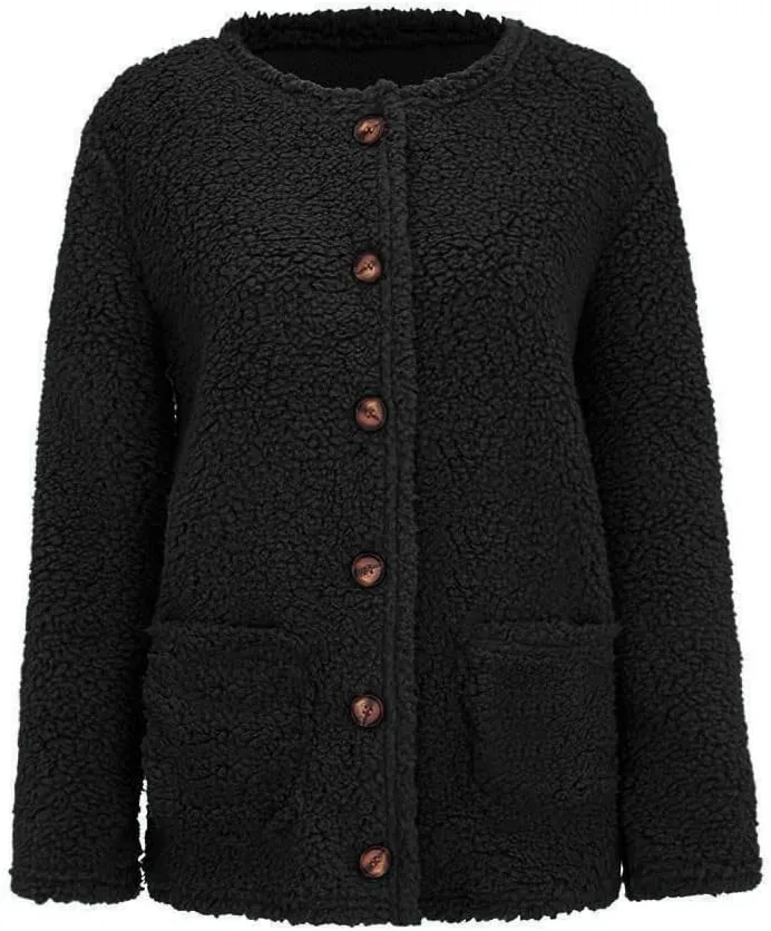 Chunky Open Front Cardigan for Women Fluffy Button Up Sweater Coat Winter Shaggy, Womens Fuzzy Popcorn Outwear