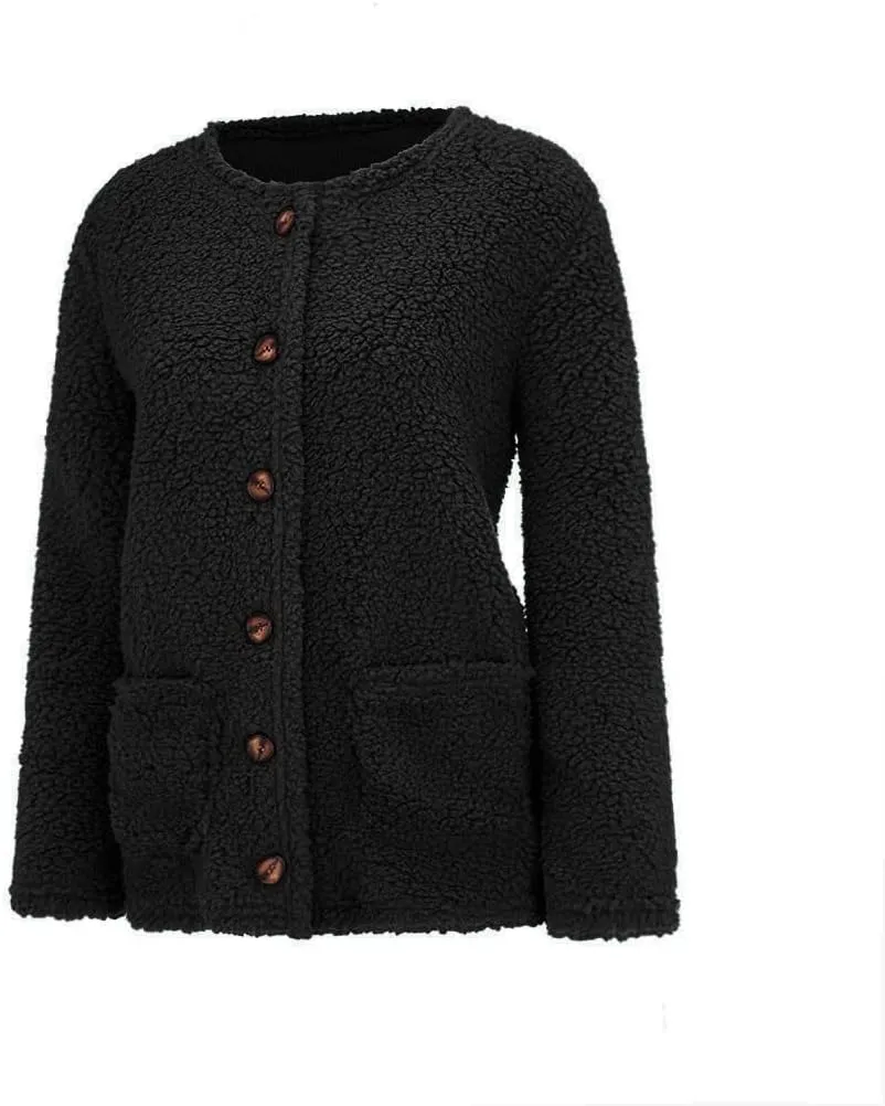 Chunky Open Front Cardigan for Women Fluffy Button Up Sweater Coat Winter Shaggy, Womens Fuzzy Popcorn Outwear