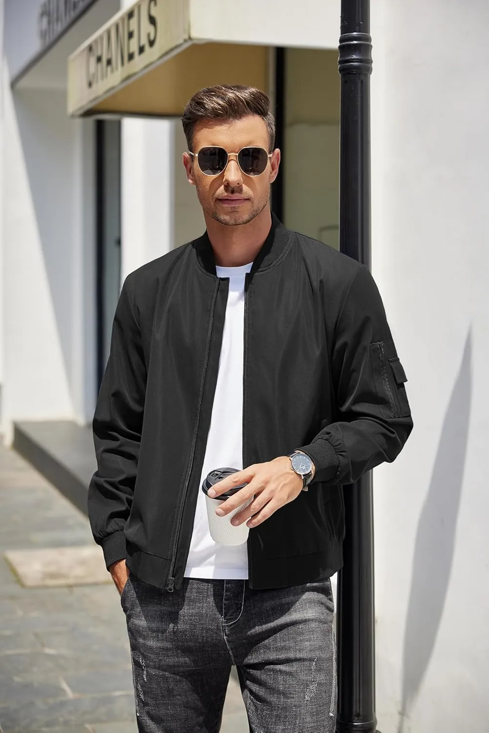 COOFANDY Men's Lightweight Bomber Jacket Casual Fashion Windbreaker Flight Zip Up Jackets Outdoor Coat