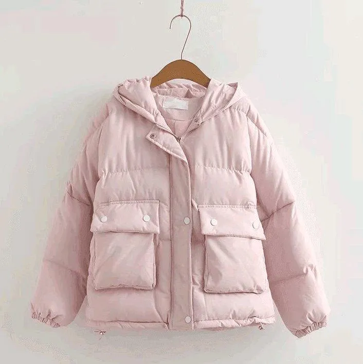 Cute bear ears big pocket short coat coat winter thick warm