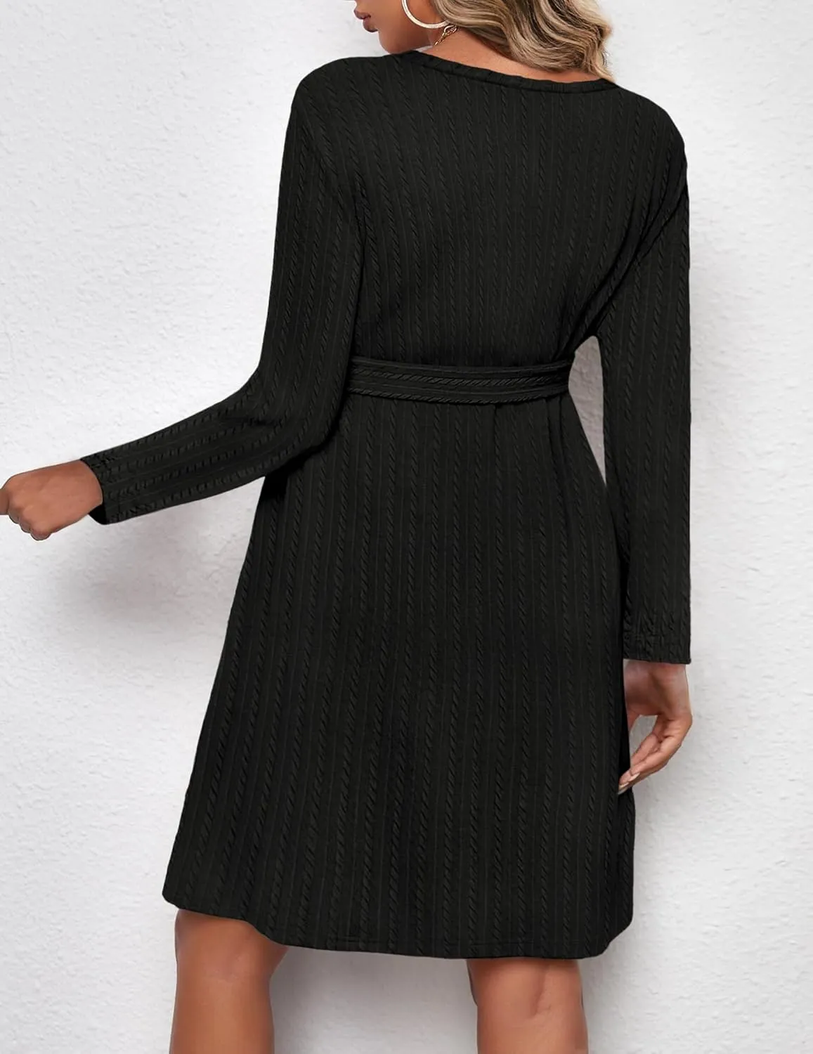 Ekouaer Womens Maternity Dress Rib Knit Long Sleeve Pregnancy Dresses Crewneck Pregnant Clothes with Belt