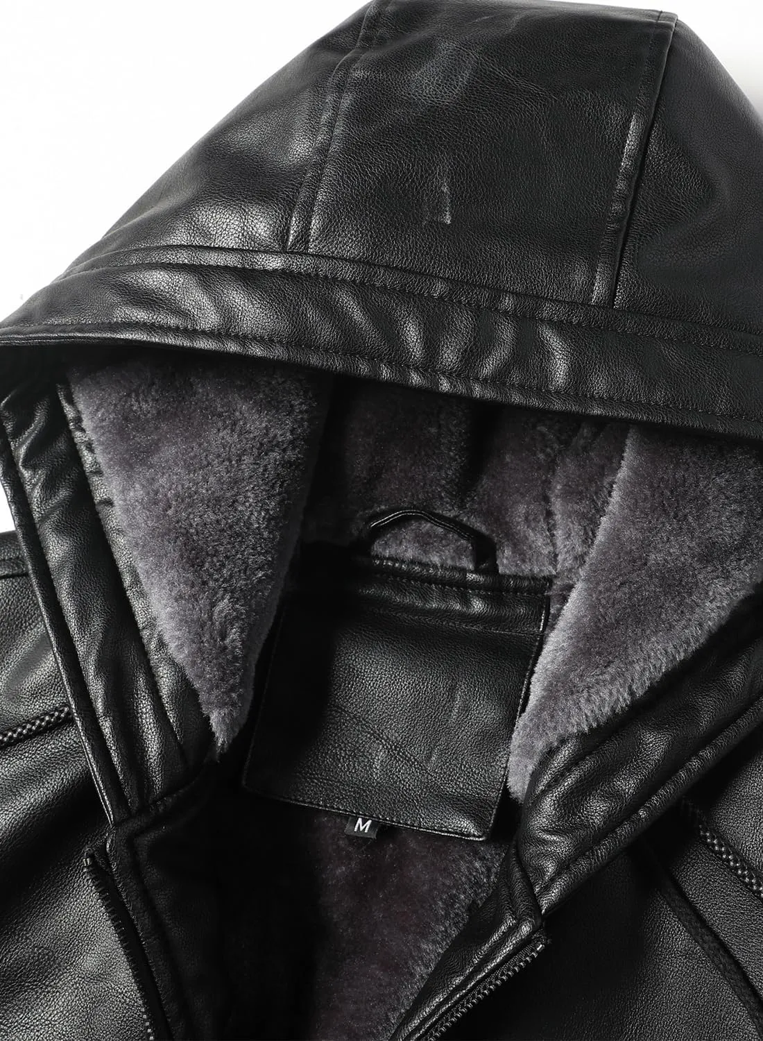 FANARCHER Mens Faux Leather Jacket Fleece Padded Bomber Motorcycle Jacket with Hood