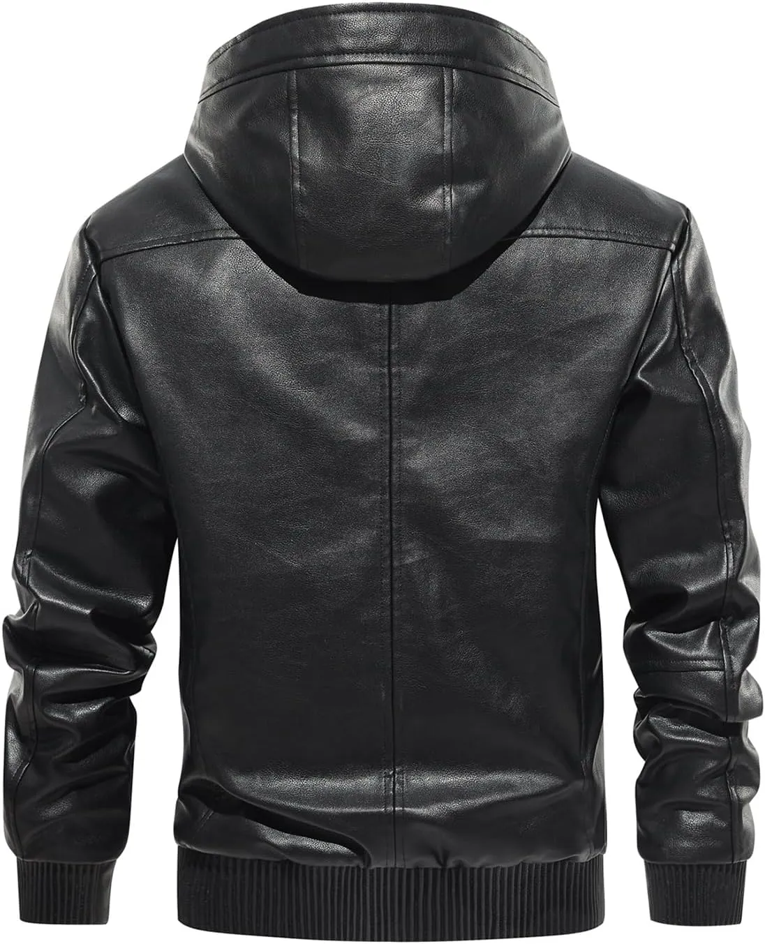 FANARCHER Mens Faux Leather Jacket Fleece Padded Bomber Motorcycle Jacket with Hood