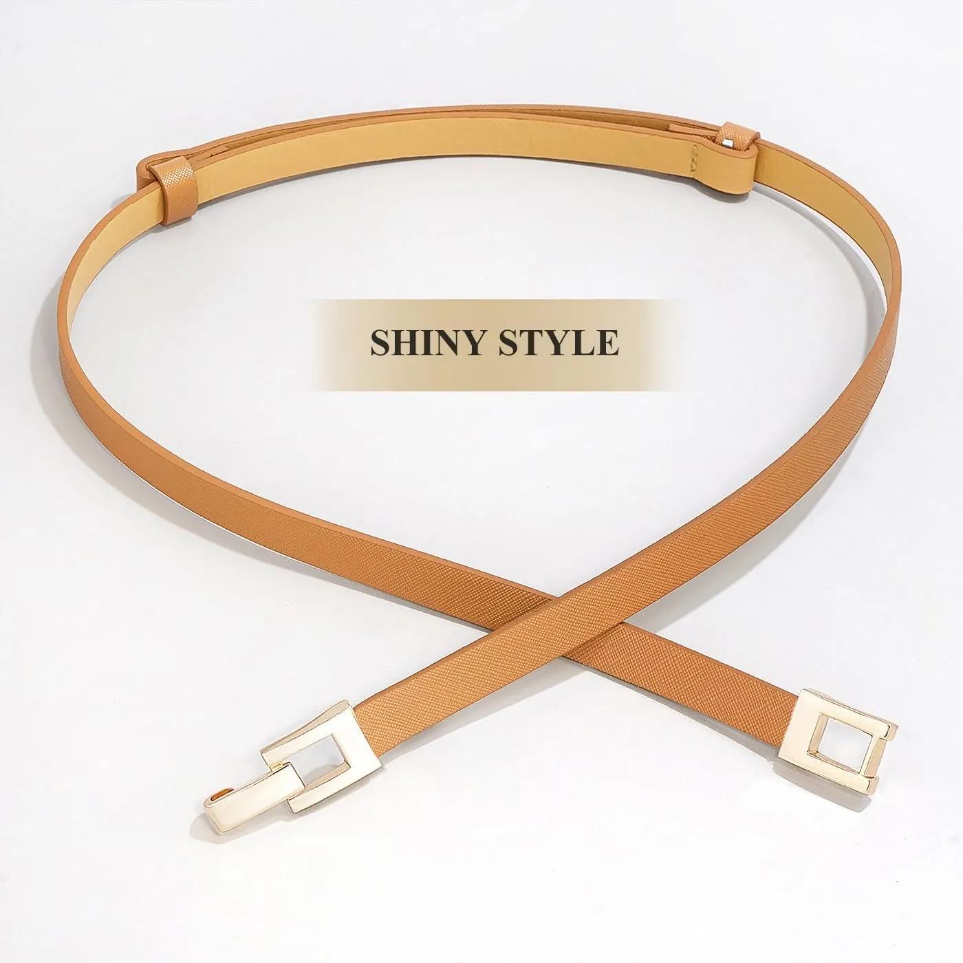 Glamorstar Skinny Belts for Women Thin PU Leather Waist Belt with Gold Buckle for Dresses