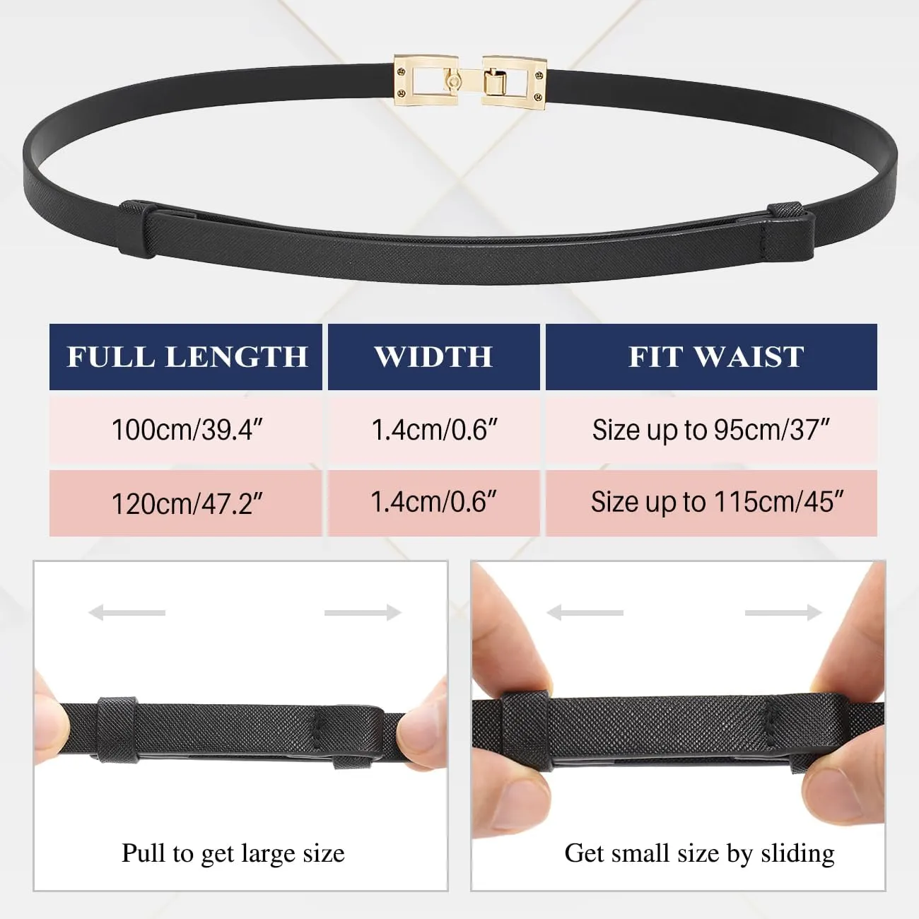Glamorstar Skinny Belts for Women Thin PU Leather Waist Belt with Gold Buckle for Dresses