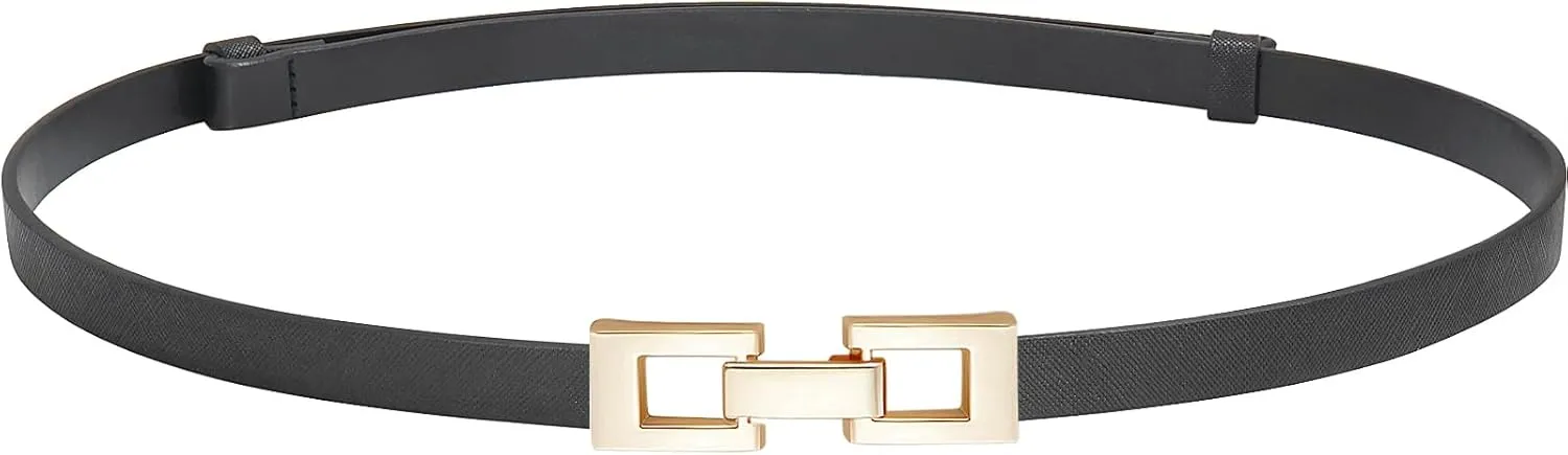Glamorstar Skinny Belts for Women Thin PU Leather Waist Belt with Gold Buckle for Dresses