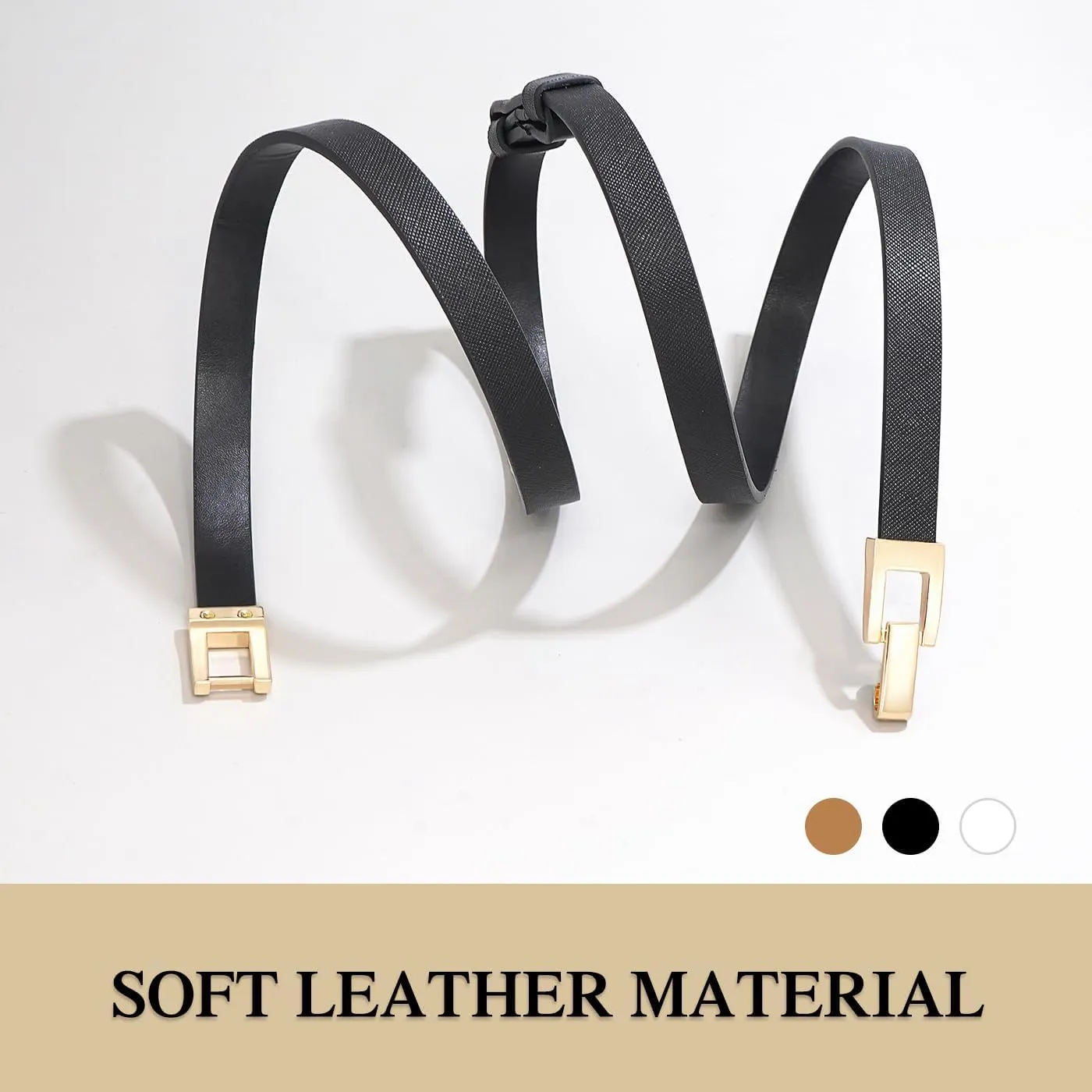 Glamorstar Skinny Belts for Women Thin PU Leather Waist Belt with Gold Buckle for Dresses