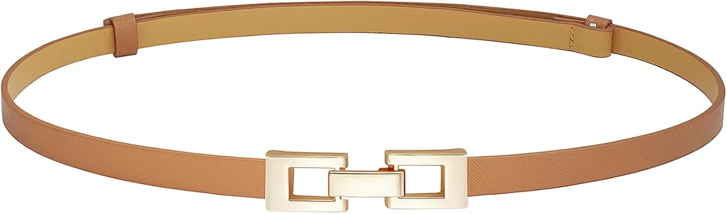 Glamorstar Skinny Belts for Women Thin PU Leather Waist Belt with Gold Buckle for Dresses