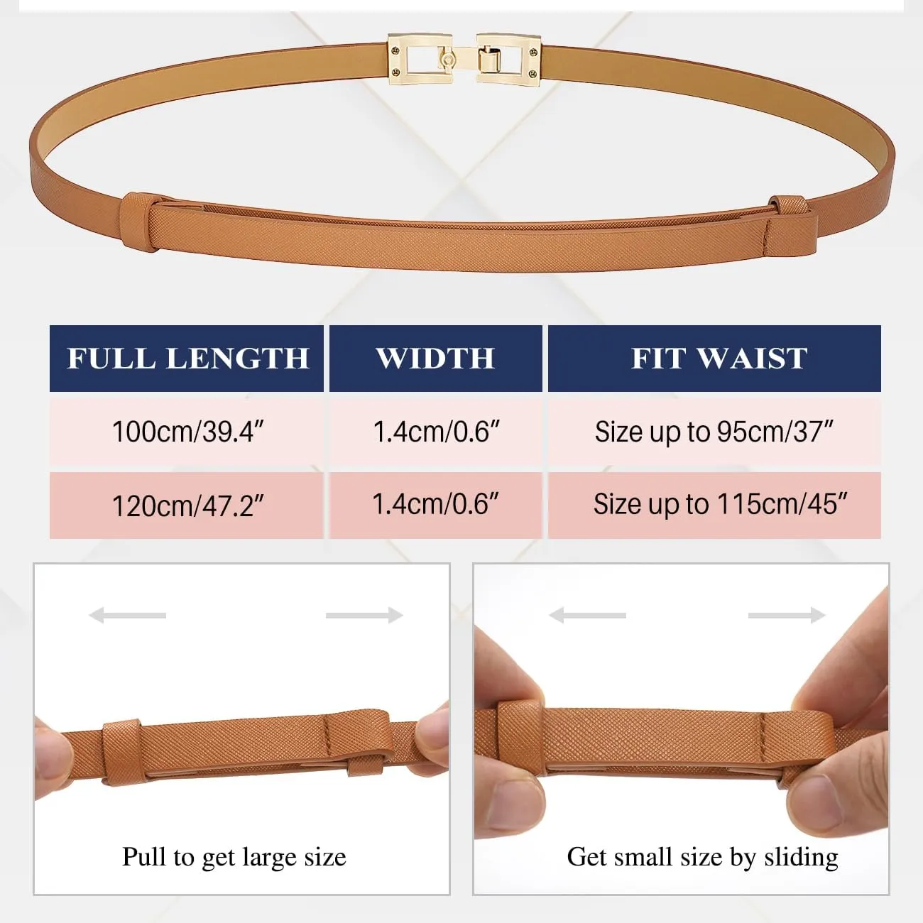 Glamorstar Skinny Belts for Women Thin PU Leather Waist Belt with Gold Buckle for Dresses