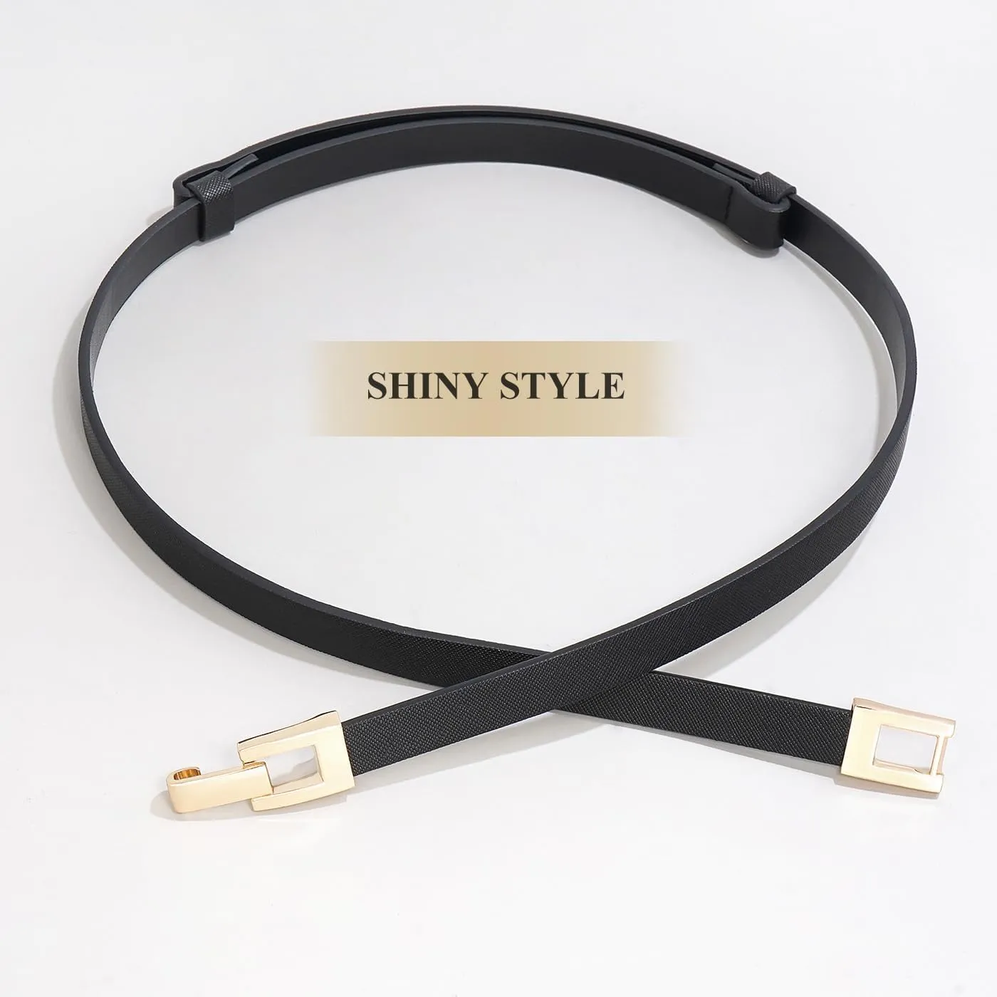 Glamorstar Skinny Belts for Women Thin PU Leather Waist Belt with Gold Buckle for Dresses