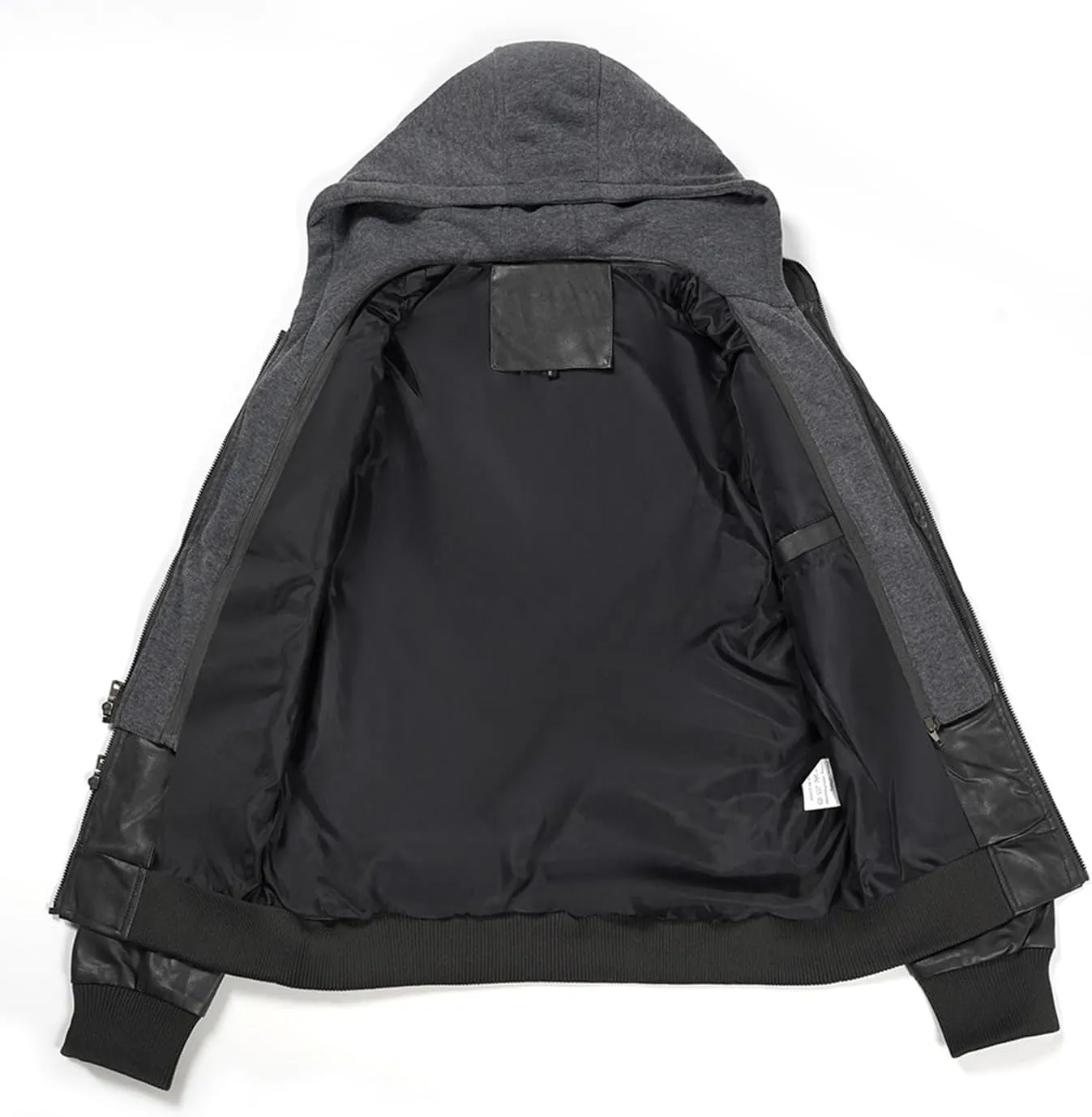 INVACHI Men's Faux Leather Motorcycle Jacket with Removable Hood Windproof Vintage PU Biker Bomber Coat