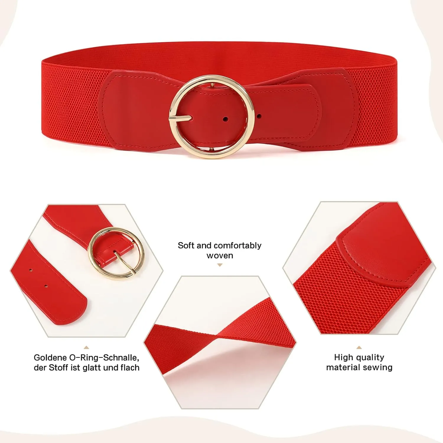 Kajeer 2 Pack Women Stretchy Waist Belt, Vintage 2.4 inch Chunky Buckle Belts for Ladies Dress