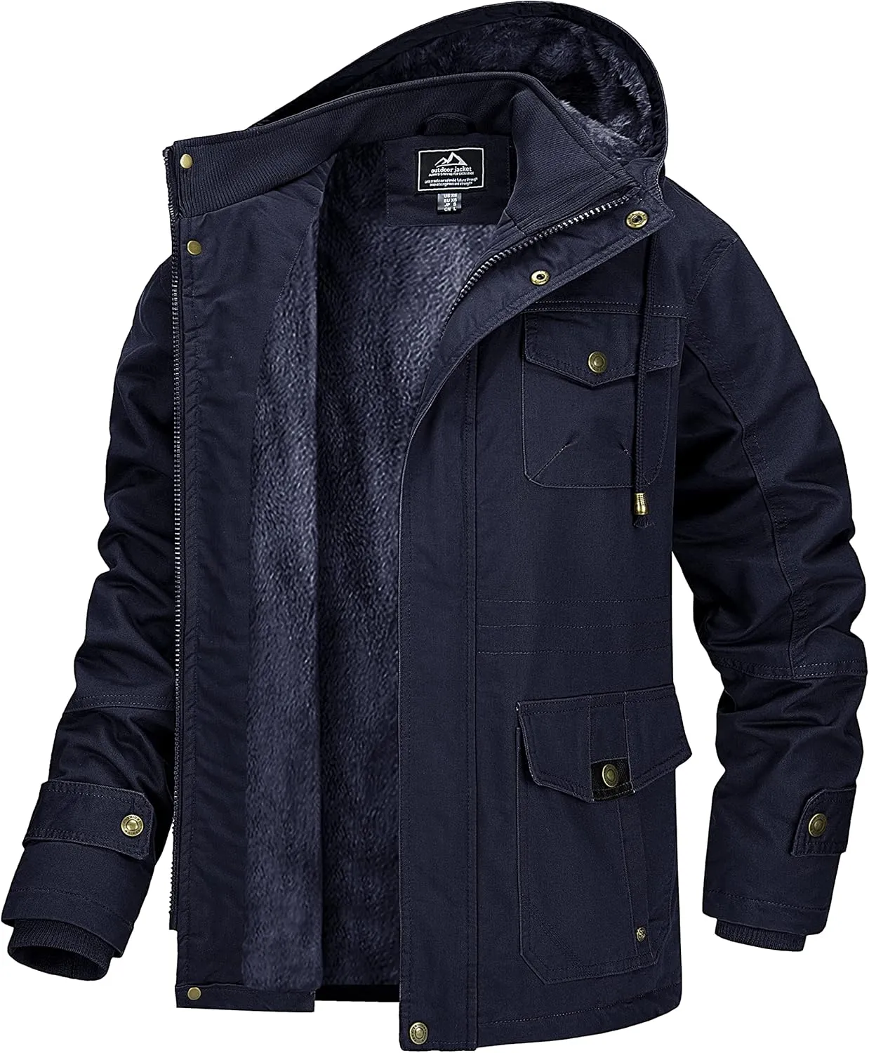 MAGCOMSEN Men's Winter Coat Military Jacket Fleece Lined Parka Cotton Cargo Jacket