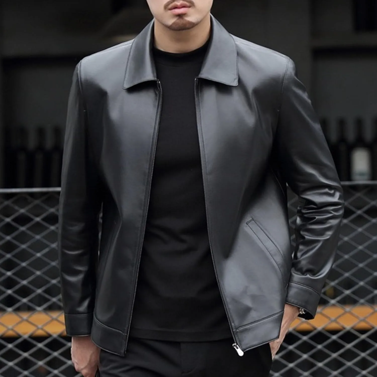 Maiyifu-GJ Men's Vintage Faux Leather Jacket Motorcycle Lightweight Leather Jacket Zip-Up Slim Fit Biker Coat Windbreaker