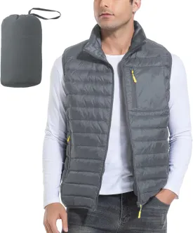 Men's Lightweight Packable Down Vest Winter Stand Collar Water-Resistant Puffer Outerwear for Golf