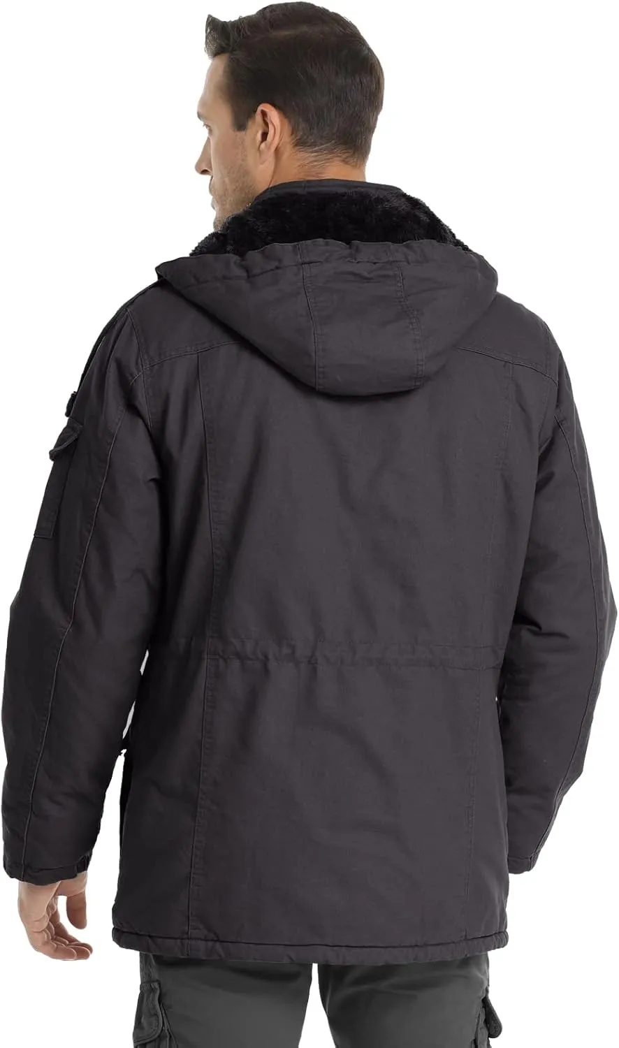 Men's Winter Jacket Military Jacket Fleece Lined Warm Cargo Jackets Removable Hood Cotton Work Coat