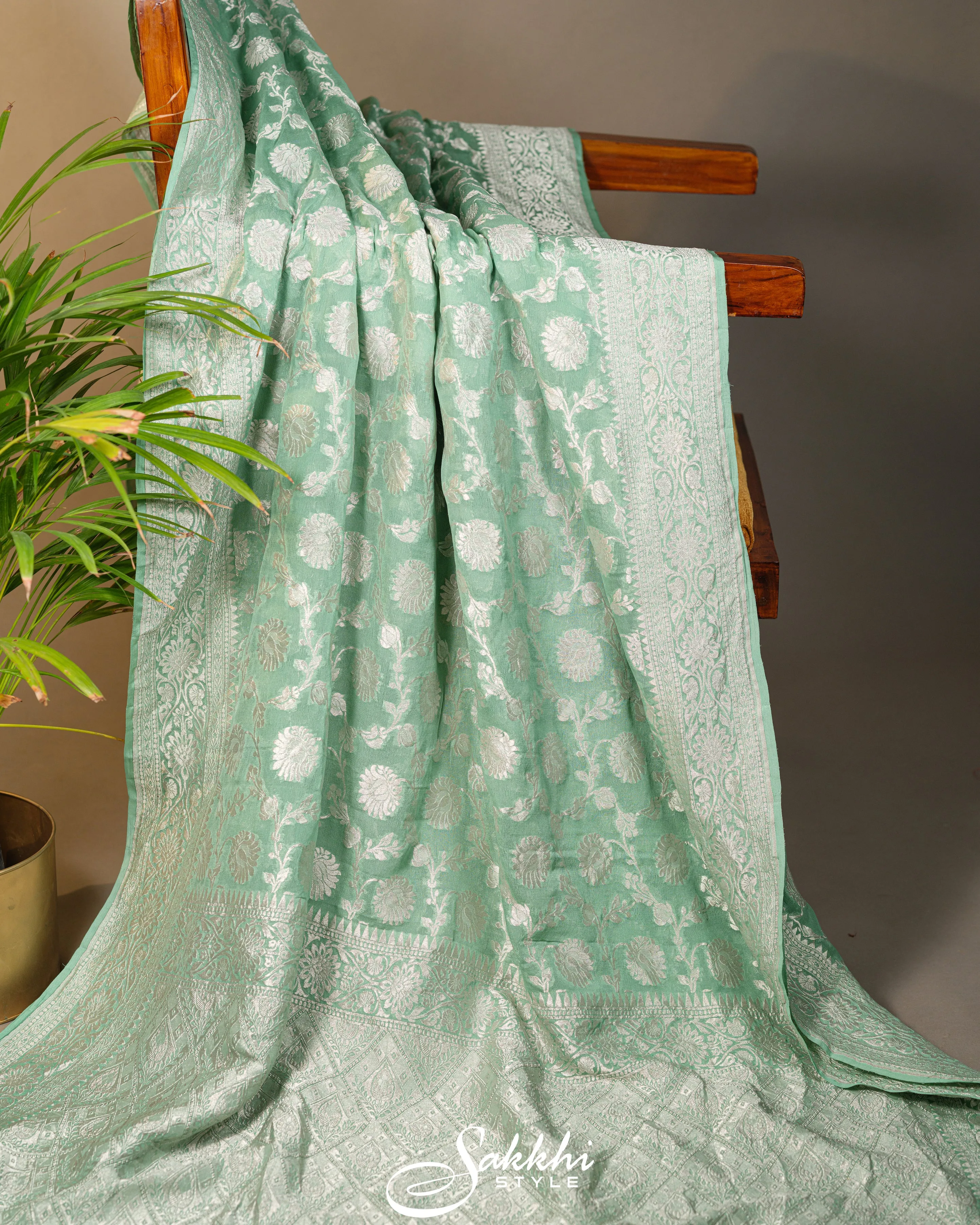 SEA GREEN BANARASI GEORGETTE SAREE