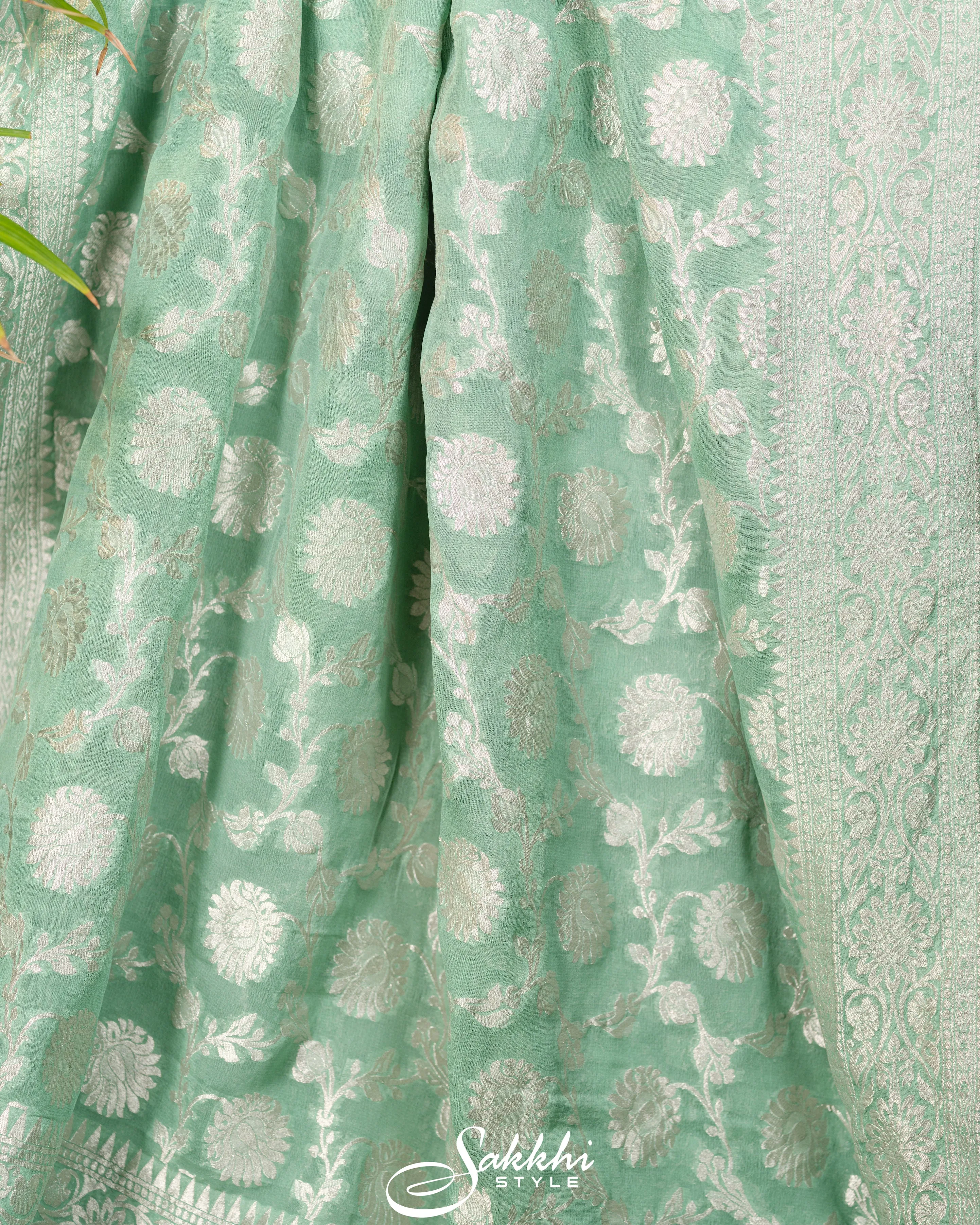 SEA GREEN BANARASI GEORGETTE SAREE