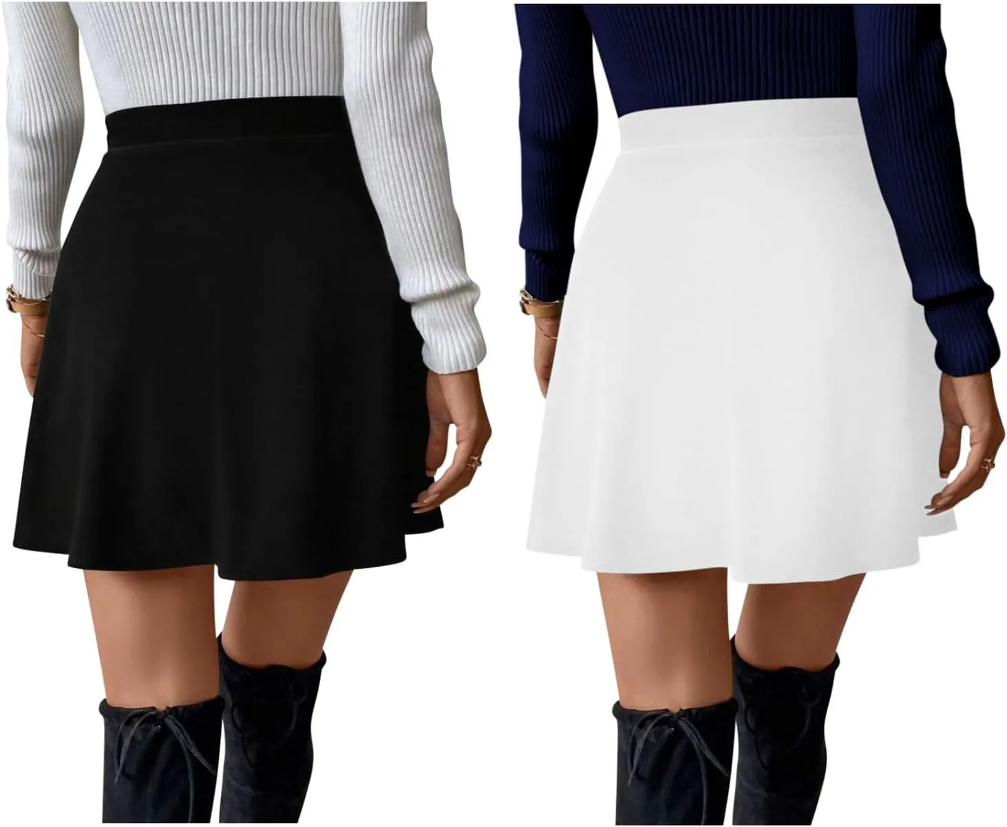 Sweet Hearts Womens 2-Pack Basic Skater Skirt- Versatile Stretchy Mini Flared Skirt Made in USA