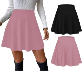 Sweet Hearts Womens 2-Pack Basic Skater Skirt- Versatile Stretchy Mini Flared Skirt Made in USA