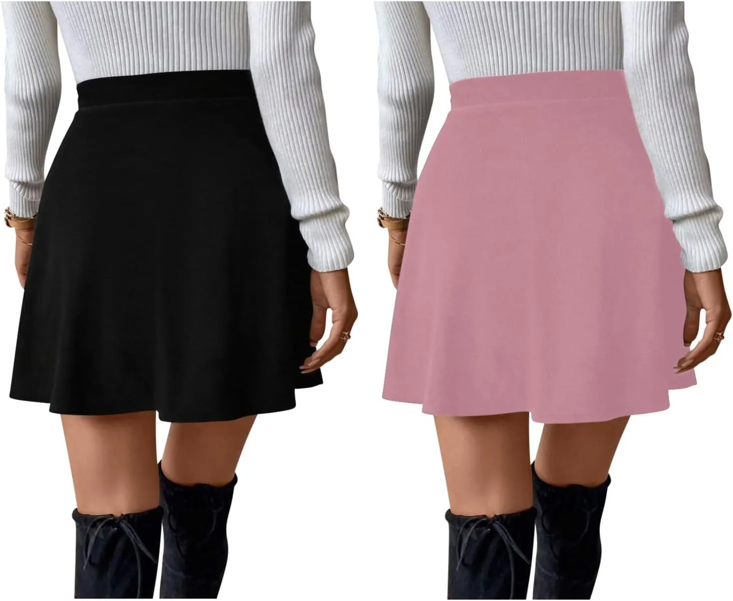 Sweet Hearts Womens 2-Pack Basic Skater Skirt- Versatile Stretchy Mini Flared Skirt Made in USA