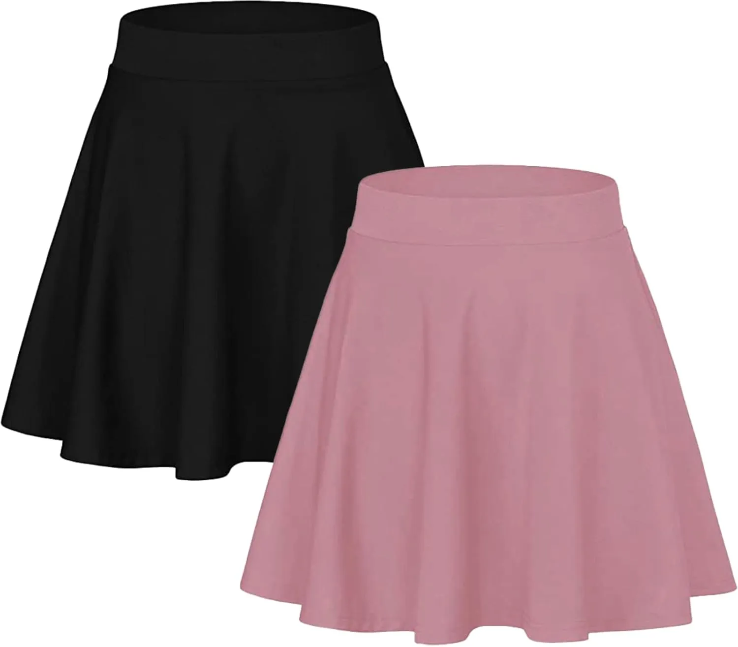 Sweet Hearts Womens 2-Pack Basic Skater Skirt- Versatile Stretchy Mini Flared Skirt Made in USA