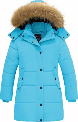 wantdo Girl's Winter Coat Long Puffer Jacket Fleece Parka with Hood Waterproof
