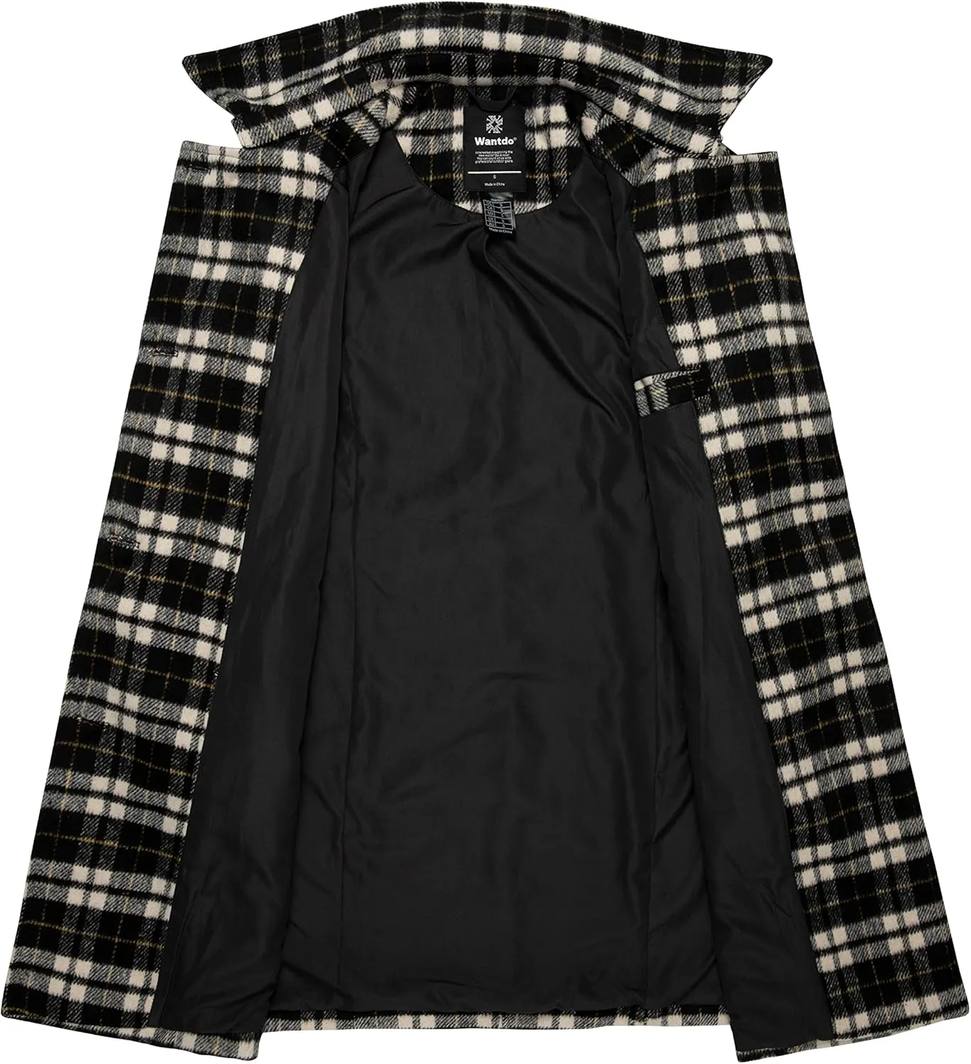 wantdo Women's Double Breasted Pea Coat Winter Mid-Long Trench Coat with Belt