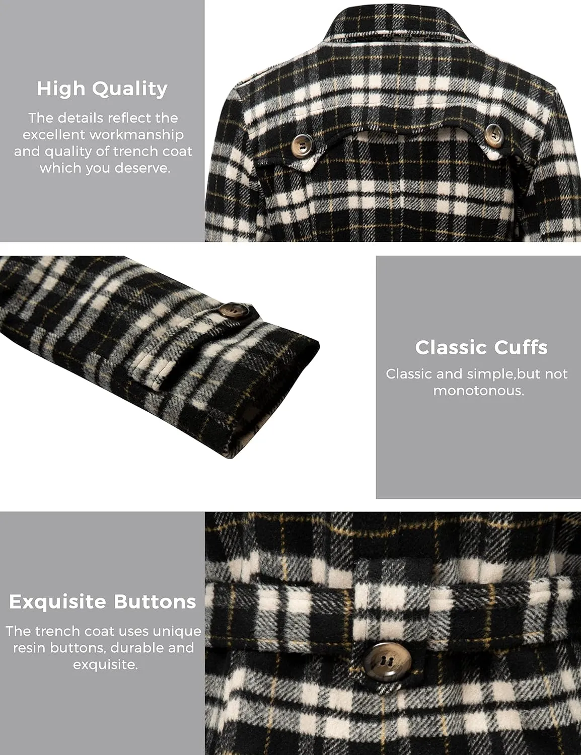 wantdo Women's Double Breasted Pea Coat Winter Mid-Long Trench Coat with Belt