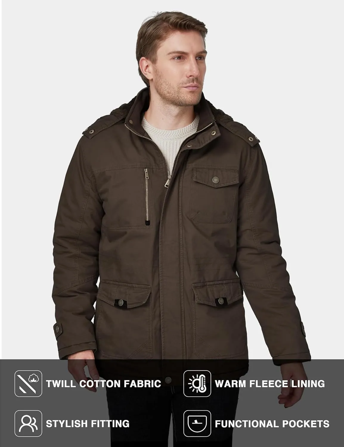 WenVen Men's Winter Thicken Cotton Parka Jacket Warm Coat with Removable Hood