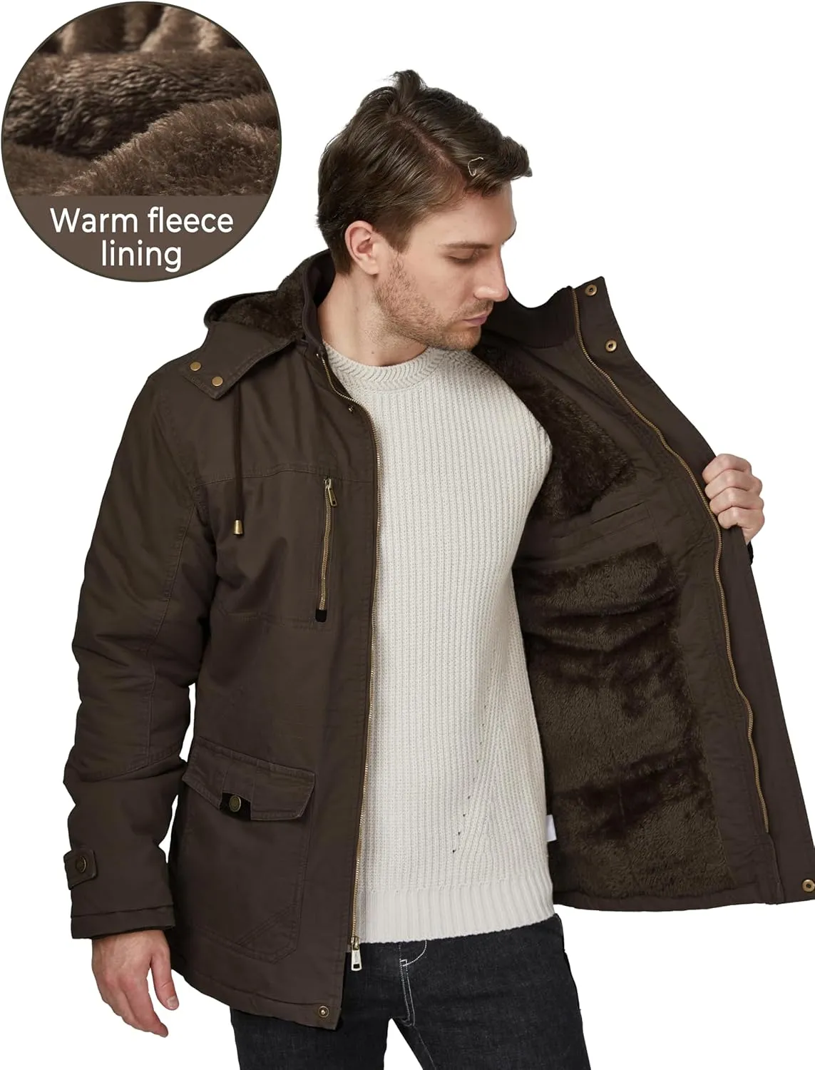 WenVen Men's Winter Thicken Cotton Parka Jacket Warm Coat with Removable Hood