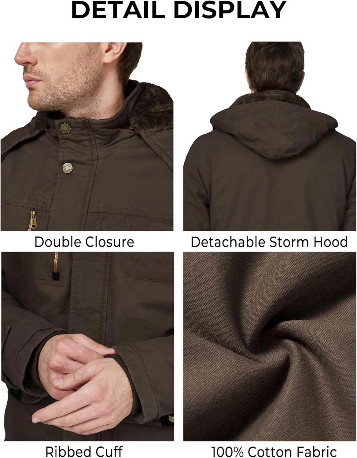 WenVen Men's Winter Thicken Cotton Parka Jacket Warm Coat with Removable Hood