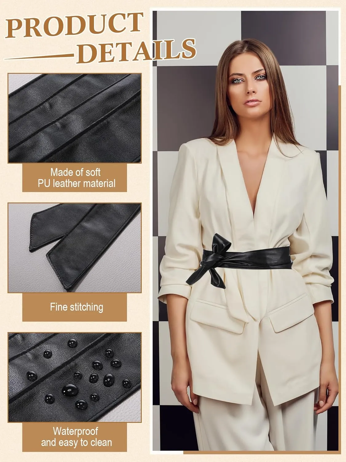 Women Leather Wrap Belt Obi Waist Fashion Tie Belt PU Sash for Dress Coat 1.85 Wide