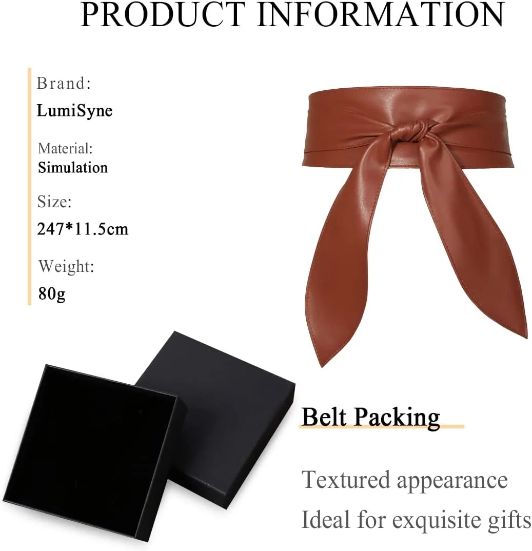Women Obi Belt Wide Cinch Belt Soft PU Leather Tie Up Wrap Around Waist Belt Knotted Waistband Corset Belt For Dress