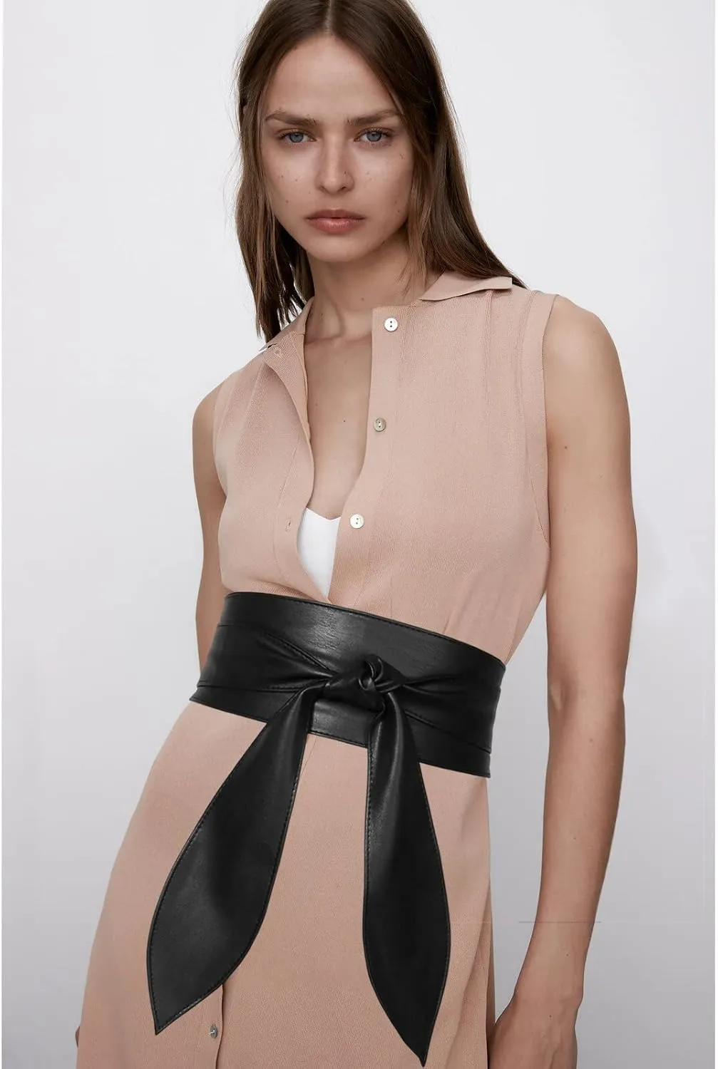 Women Obi Belt Wide Cinch Belt Soft PU Leather Tie Up Wrap Around Waist Belt Knotted Waistband Corset Belt For Dress