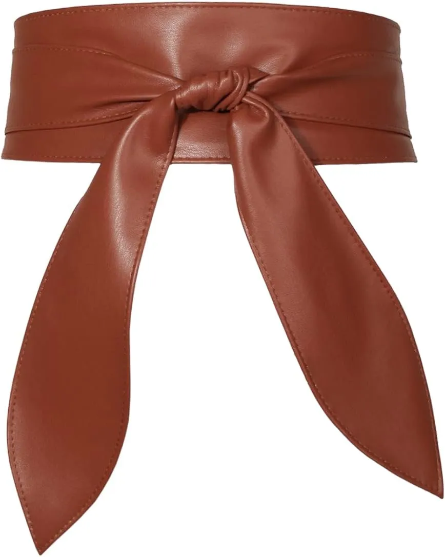 Women Obi Belt Wide Cinch Belt Soft PU Leather Tie Up Wrap Around Waist Belt Knotted Waistband Corset Belt For Dress