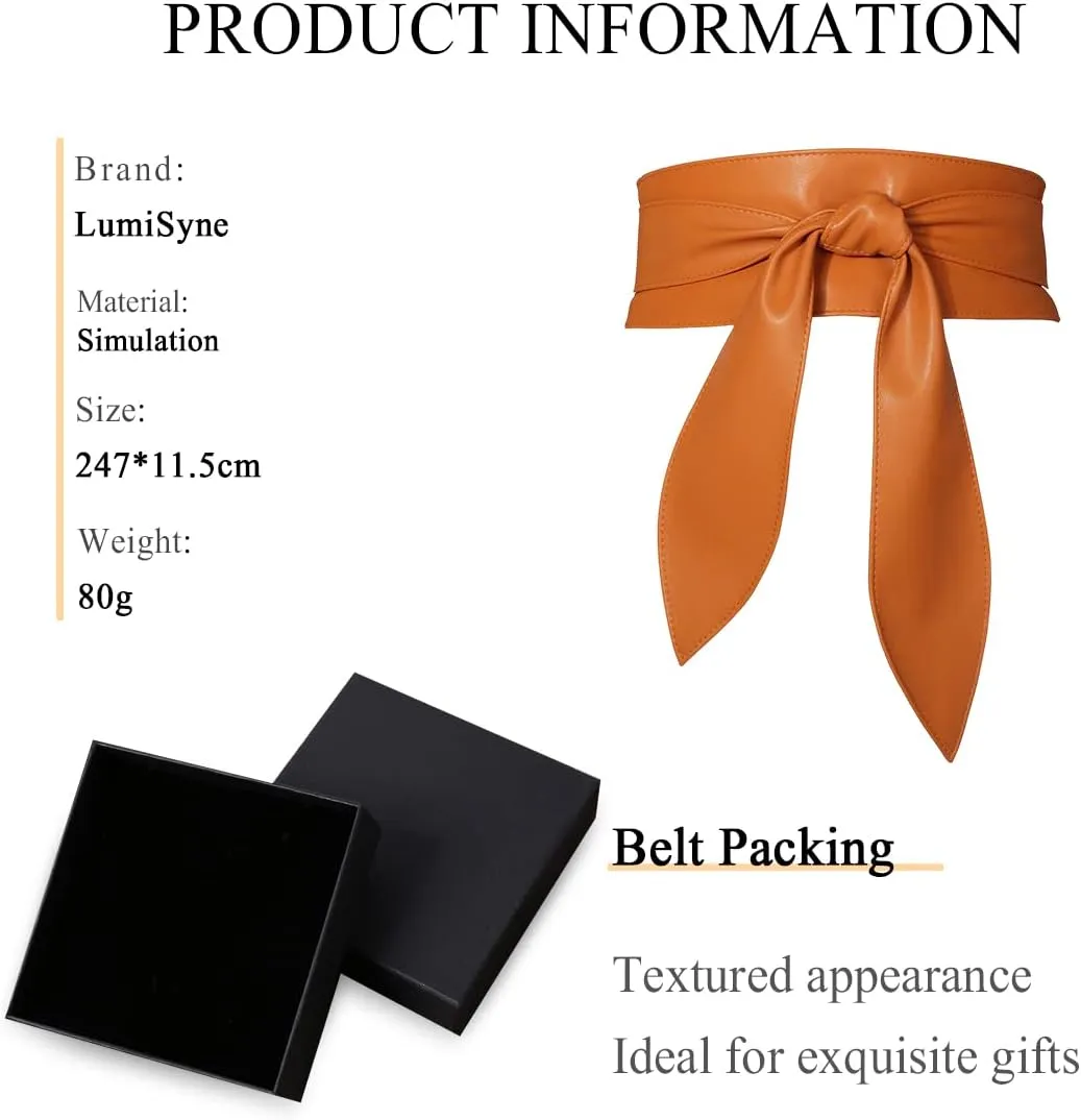 Women Obi Belt Wide Cinch Belt Soft PU Leather Tie Up Wrap Around Waist Belt Knotted Waistband Corset Belt For Dress
