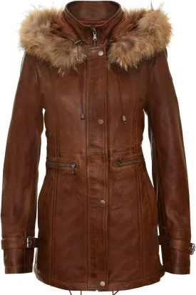 Women's Warm Leather Jacket Detachable Hooded Parker Trench Coat