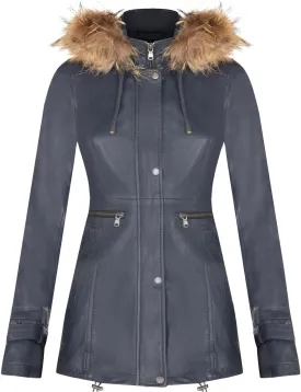 Women's Warm Leather Jacket Detachable Hooded Parker Trench Coat