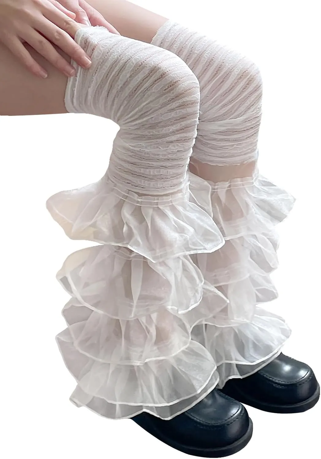 Y2K Lace Ruffle Leg Warmers Tiered Tulle Leg Sleeves Leggings Sexy Boot Cuffs Cover Socks Cosplay Streetwear for Women Girls