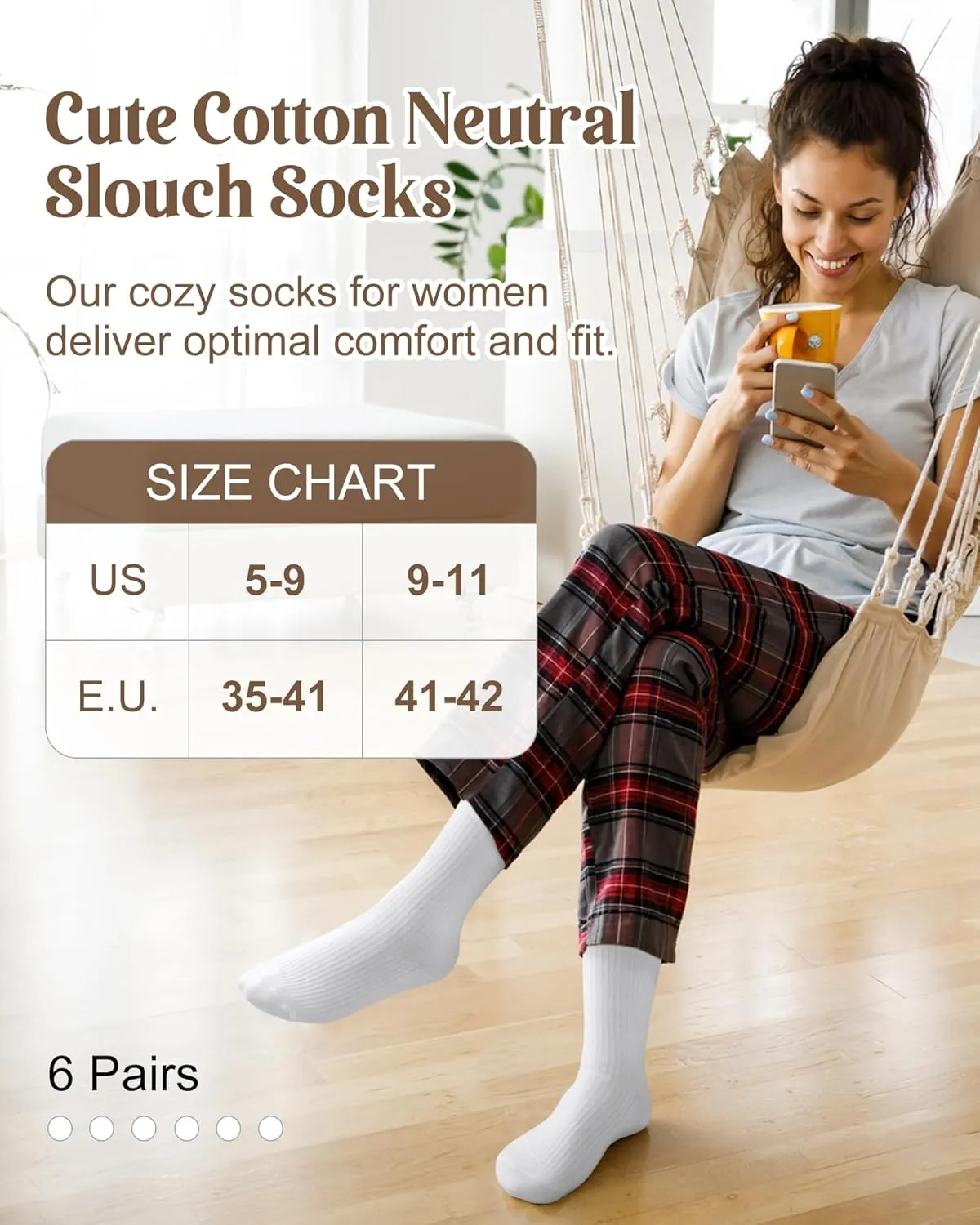 YSense 6 Pairs Women's Crew Socks Cute Aesthetic Cotton Neutral Slouch Socks for Athletic, Boot, Casual Girls