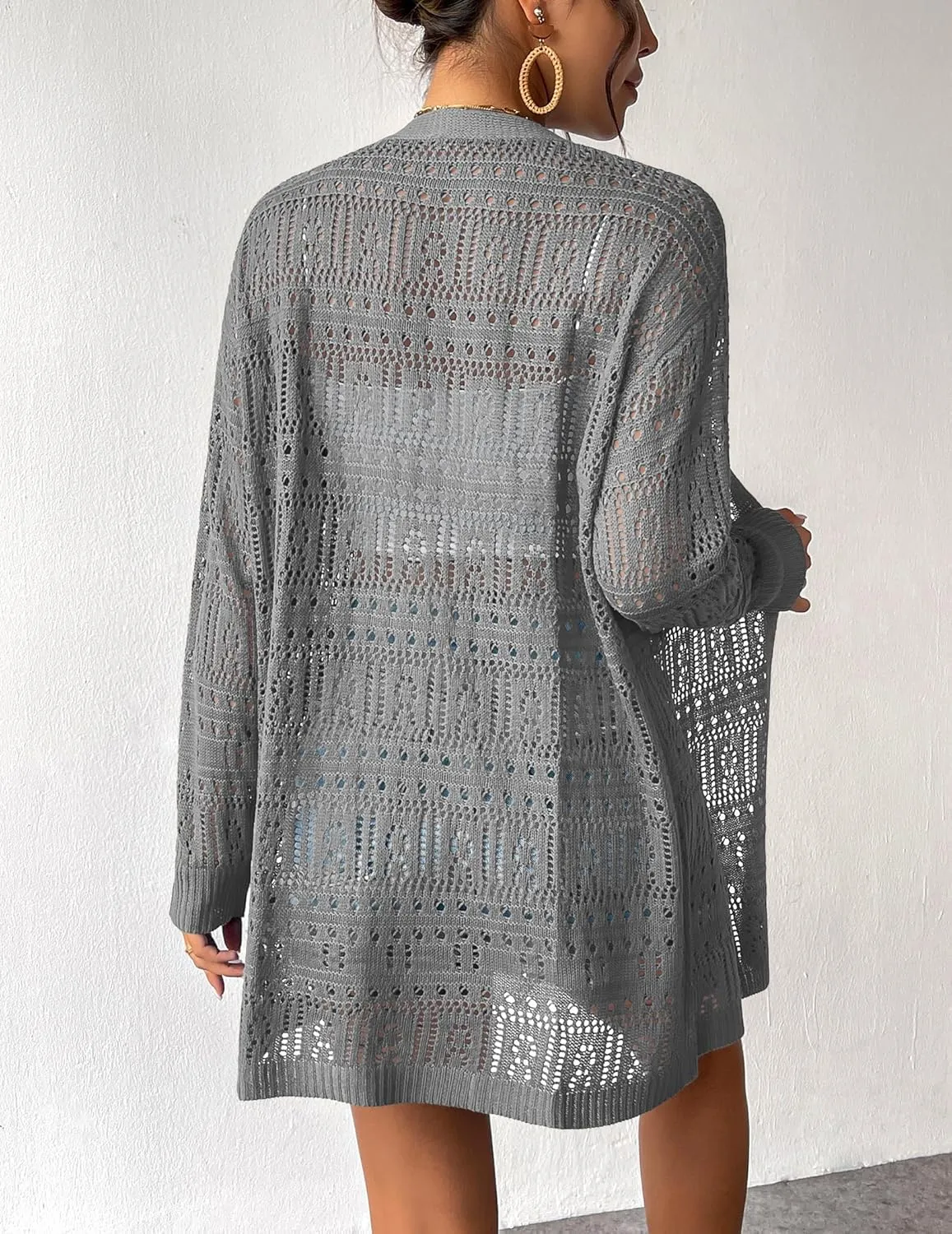 Zeagoo Womens 2025 Summer Crochet Cardigan Sweaters Lightweight Long Sleeve Open Front Kimono Boho Knit Cover Ups